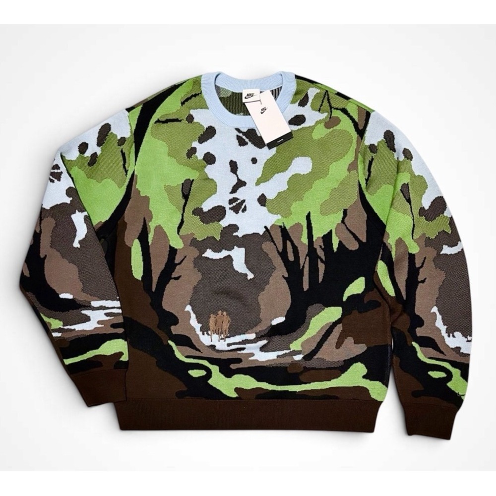 NEW Nike Life Wilderness Sweater Celestine Blue Green Camo Knit Mens Medium $185